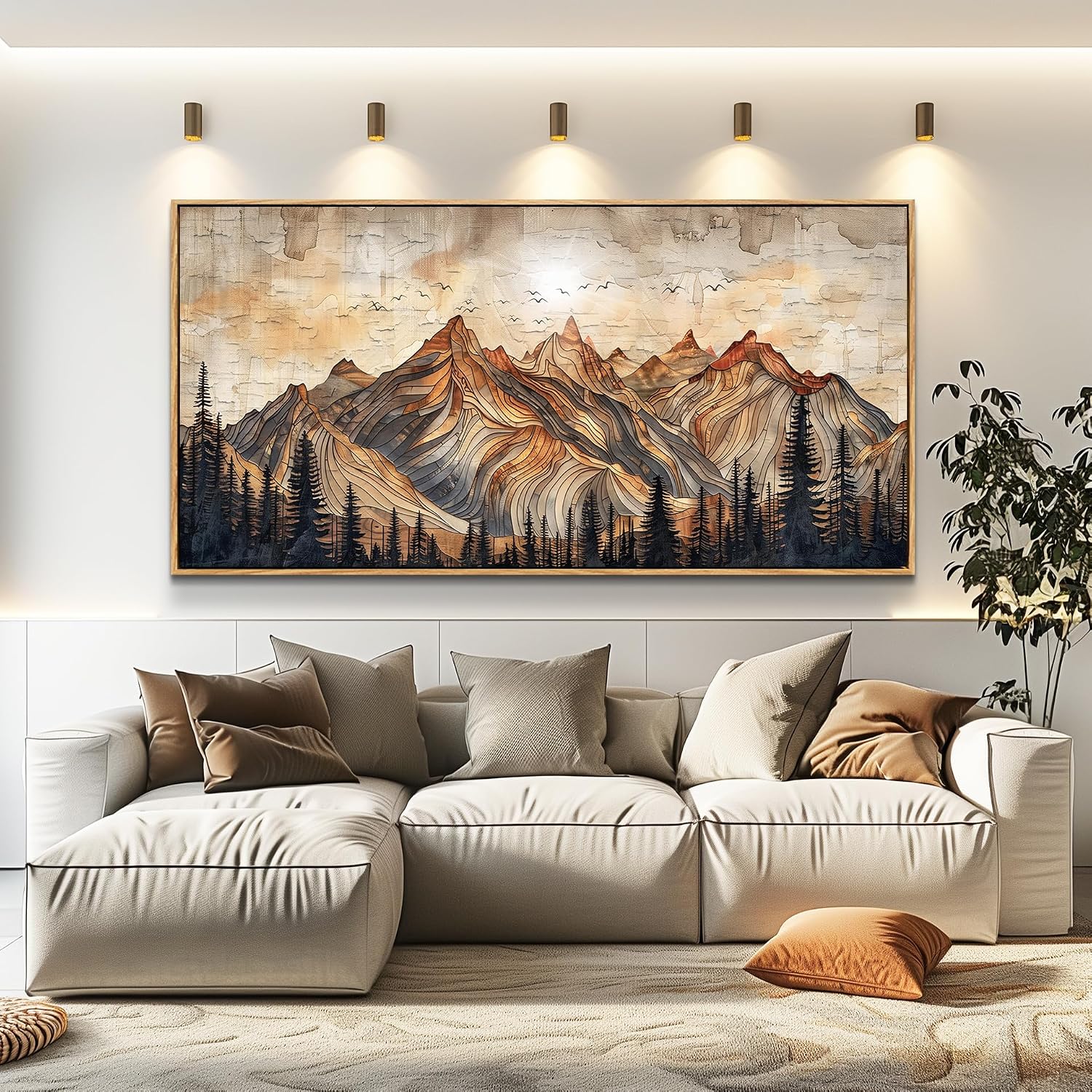 JUDASJART Canvas Wall Art For Bedroom Large Wall Decorations For Living Room Modern Office Wall Decor Abstract Watercolour Painting Mountain Landscape Pictures Artworks Home Decor Wood Framed 32'x72'