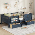 Bellemave Twin Kids Montessori Bed with Stairs, Bookshelf and Drawers, Solid Wood Kids Bed Frame with Storage for Boys Girls, Low Profile,Blue