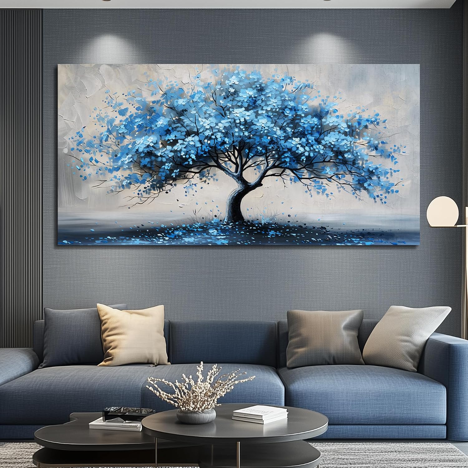 KELIYUAN Large Wall Art For Living Room Canvas Wall Decor For Office Bedroom Room Decorations Abstract Paintings Blue Tree Pictures Artwork Ready To Hang Guesthouse Mural Aesthetic Decor 30x60 In
