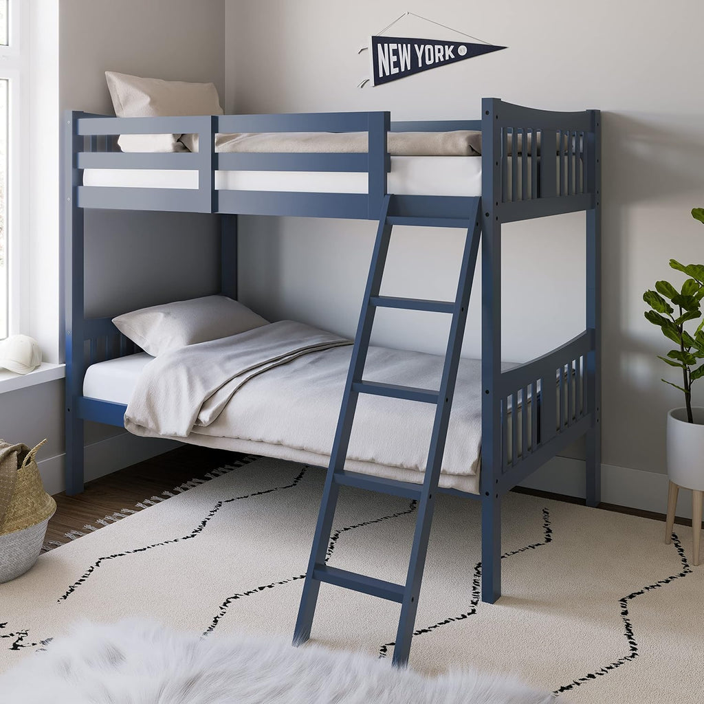 Storkcraft Caribou Bunk Bed Twin Over Twin Bunk Bed (Navy) - GREENGUARD Gold Certified, Twin Bunk Beds for Kids, Converts to 2 Individual Twin Beds, Bunk Beds for Kids