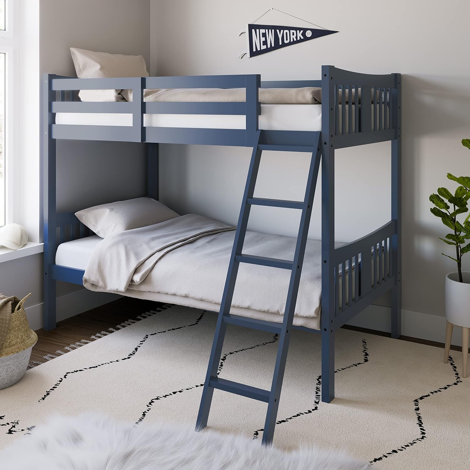 Storkcraft Caribou Bunk Bed Twin Over Twin Bunk Bed (Navy) - GREENGUARD Gold Certified, Twin Bunk Beds for Kids, Converts to 2 Individual Twin Beds, Bunk Beds for Kids