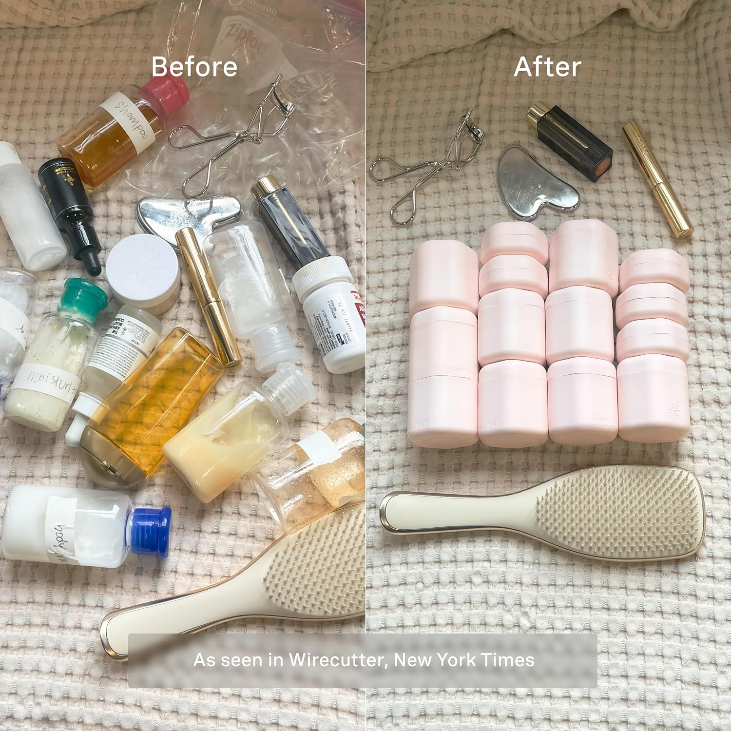 Cadence Travel Containers - Daily Routine Capsule Set - Magnetic Containers with Lids,4 Flex Mediums (1.32oz) & 3 Flex Smalls (0.56oz) - Shampoo, Conditioner, Body Wash, Pills, & More - Petal