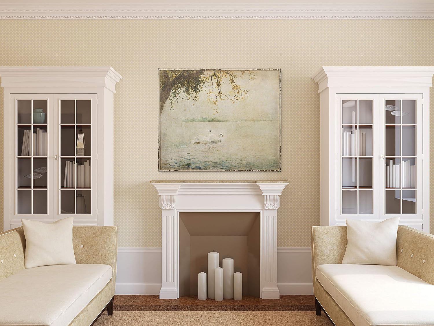 Creative Co-Op Vintage Swans Wood Framed Wall Décor