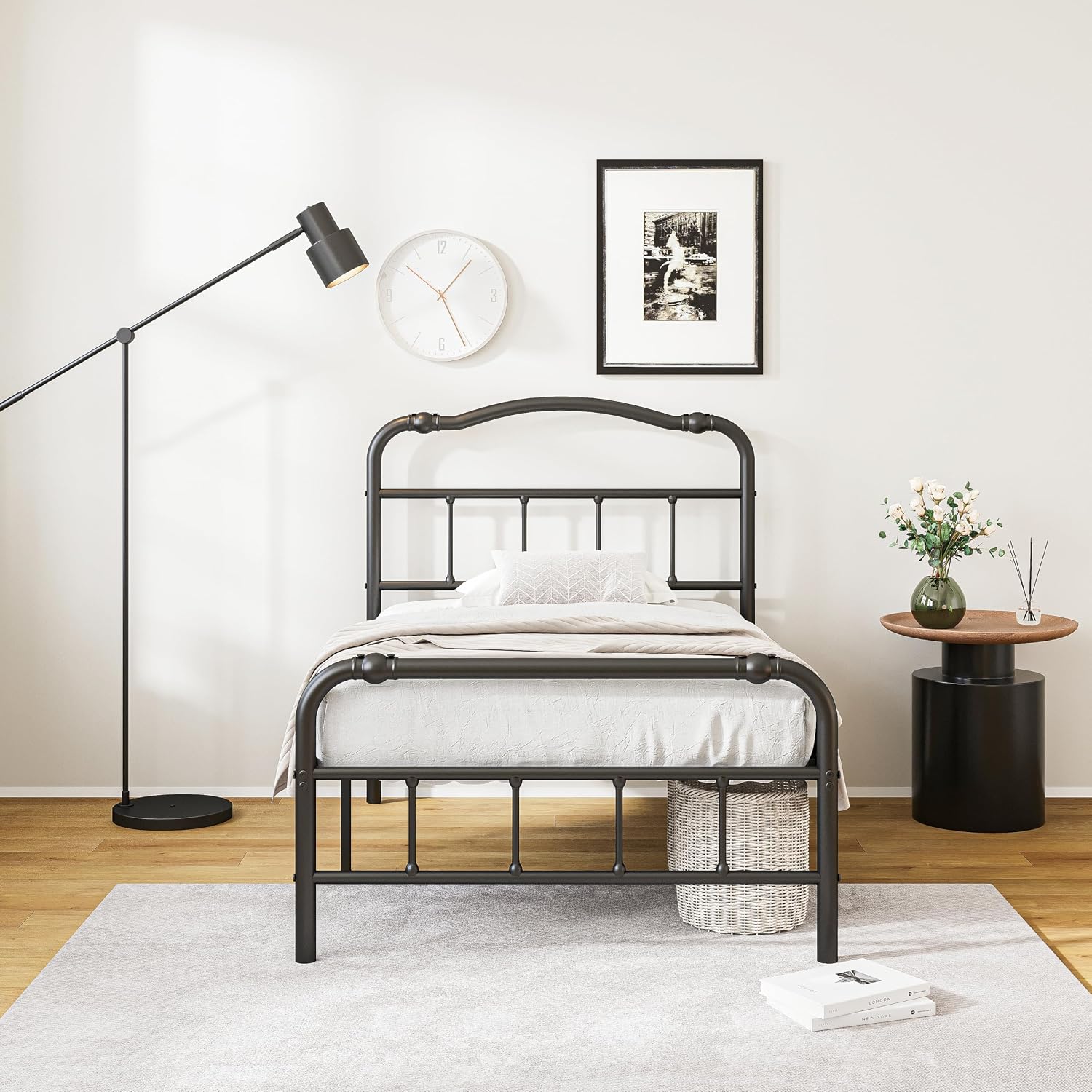 14 Inch Metal Bed Frame, with Headboard and Footboard, No Box Spring Needed, Black (Twin)