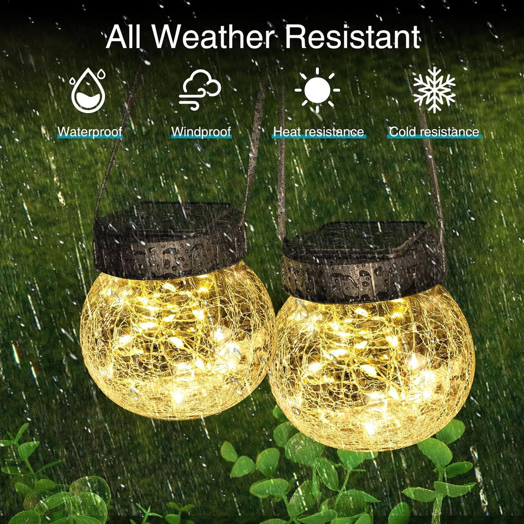 Kolpop Solar Lanterns Outdoor Waterproof 18 Pack, Hanging Solar Lights with 30 LED, Cracked Glass Hanging Globes for Garden Patio Fence Yard Christmas Tree Decoration, Warm White