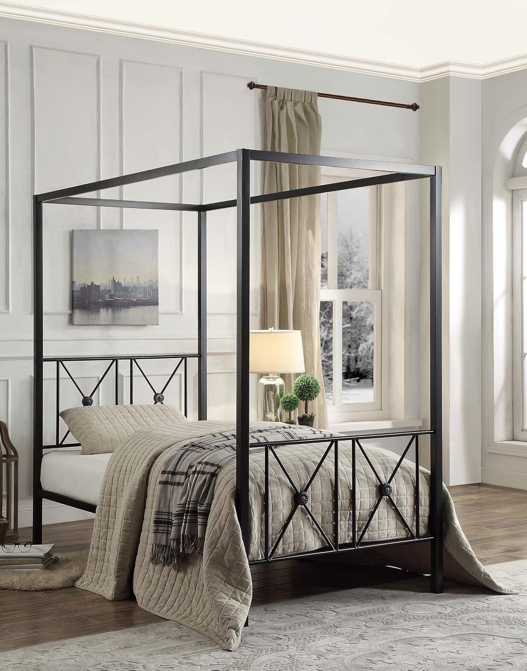 Homelegance Rapa Metal Canopy Bed, Twin, Black