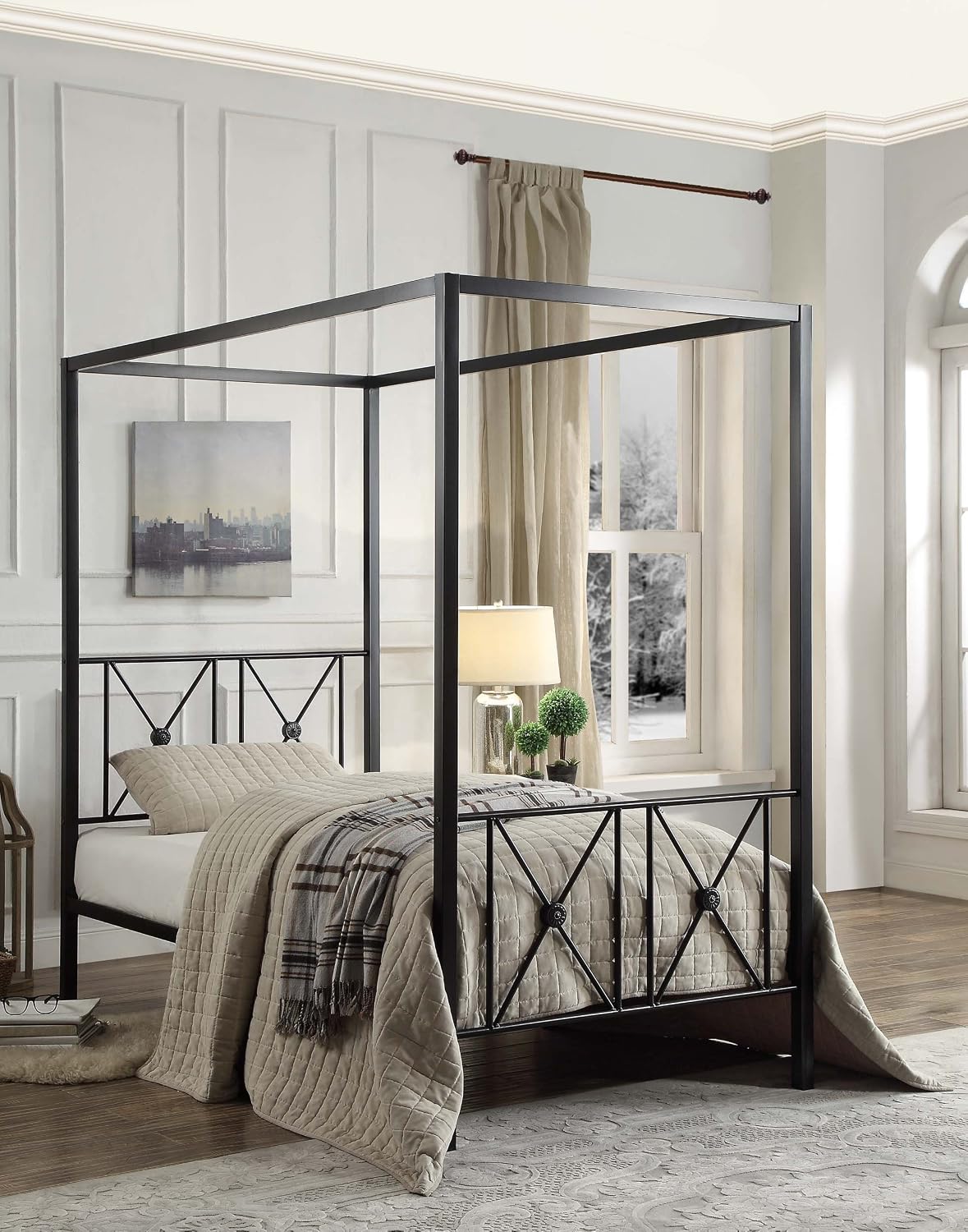Homelegance Rapa Metal Canopy Bed, Twin, Black