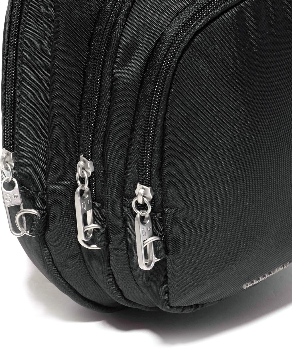 Baggallini Securtex® Anti-Theft Multi Zip Sling - Lightweight 8.6'x15.2' Travel Bag with Locking Zippers & RFID Protection