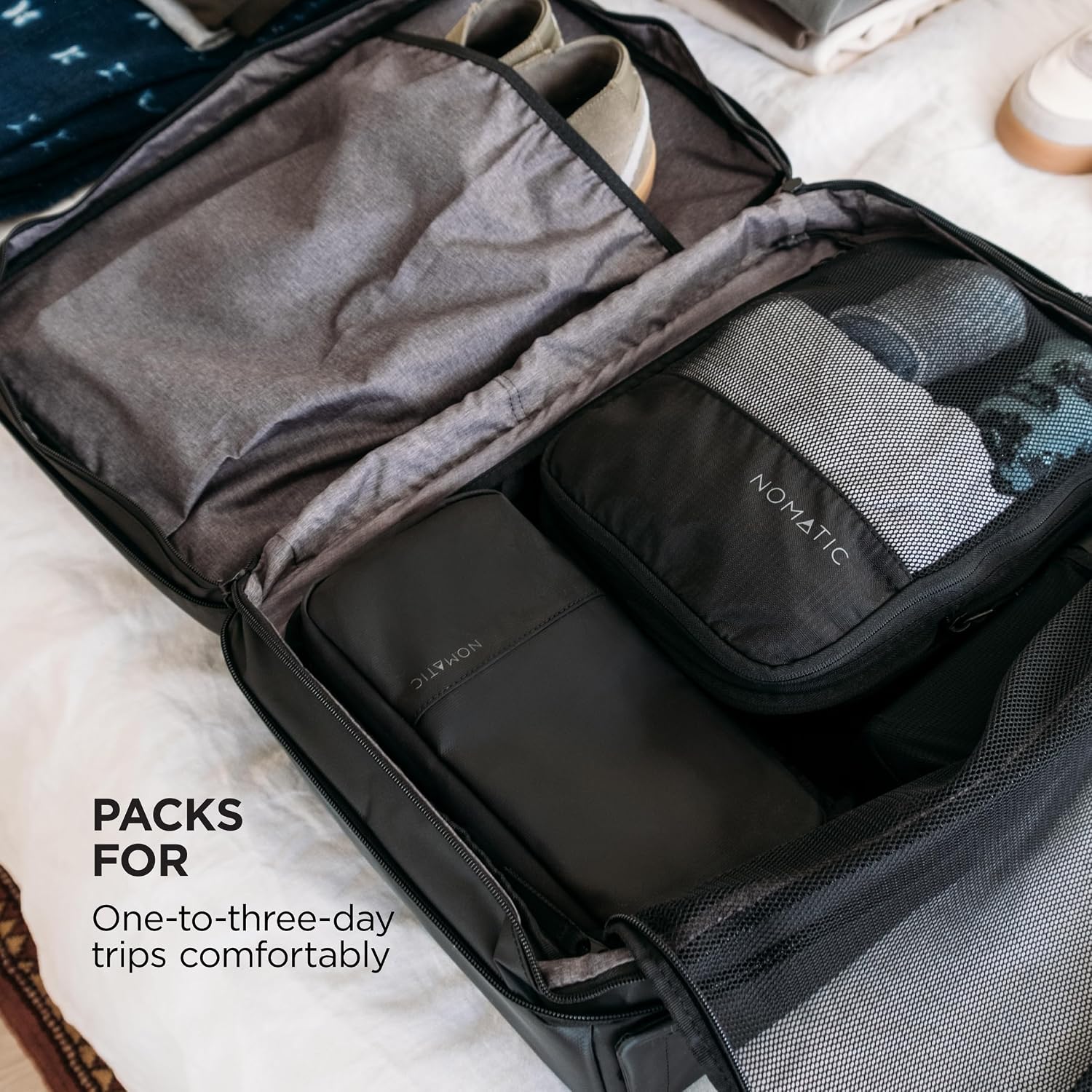 NOMATIC 20L Travel Pack - Mens Travel Backpack - Expandable to 30L - Water Resistant Daypack - TSA-Ready - Lightweight Business Traveling Backpack for Men - 16' Laptop Compartment