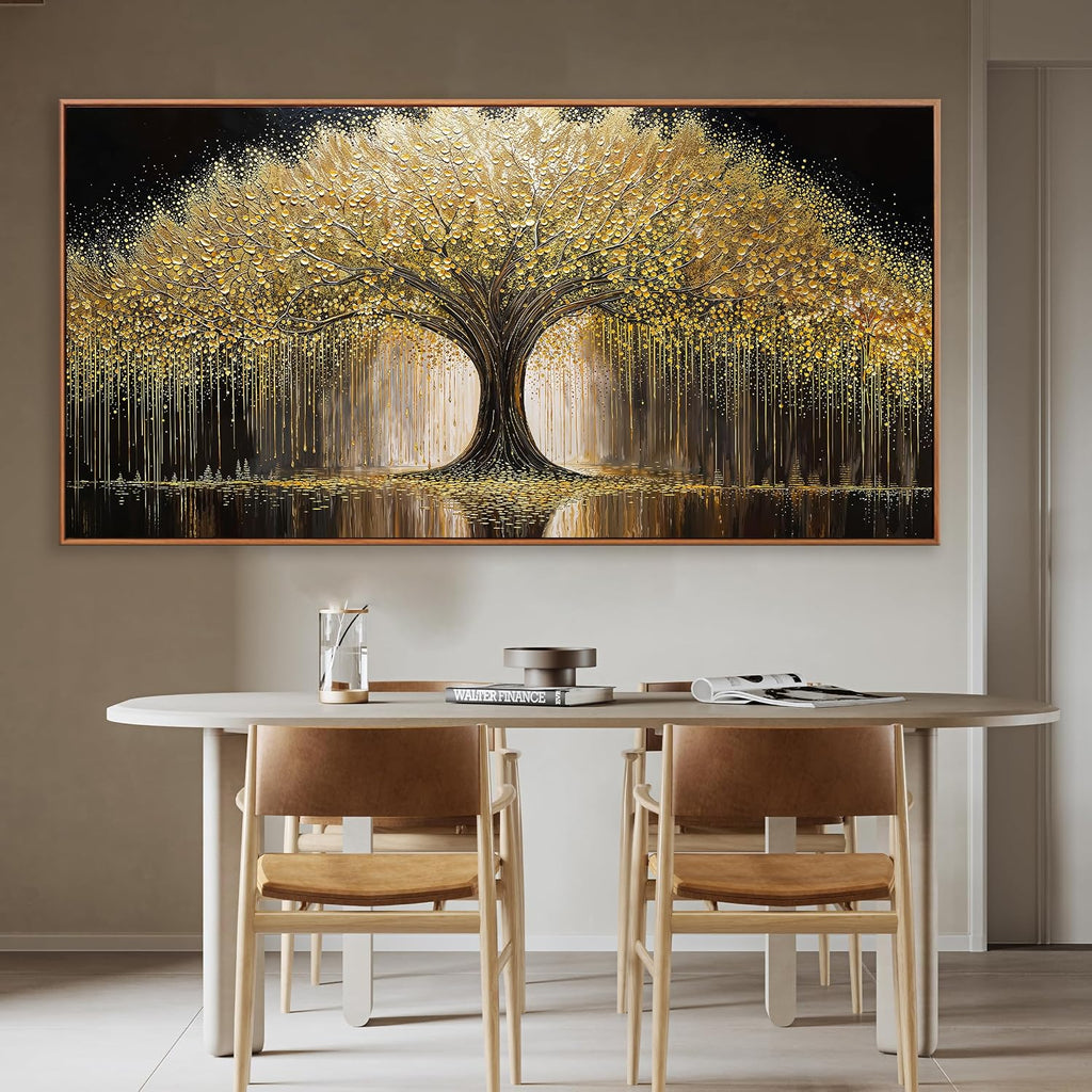 Framed Large Golden Tree Of Life Wall Art Decor Modern Room Wall Decor Ready To Hang Large Framed Wall Art For Living Room Kitchen Office Bedroom Canvas Prints Decor 29.5x58 Inch