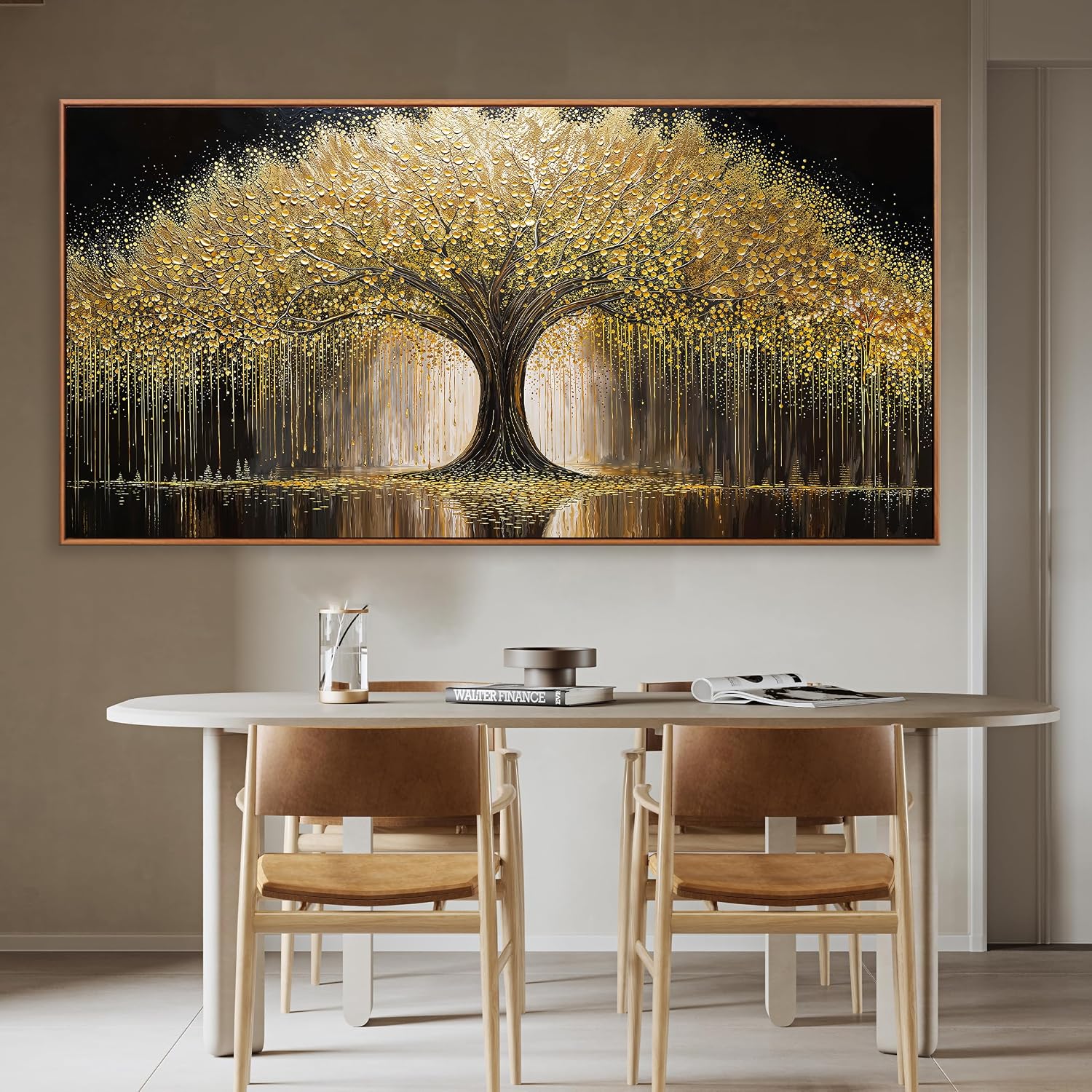 Framed Large Golden Tree Of Life Wall Art Decor Modern Room Wall Decor Ready To Hang Large Framed Wall Art For Living Room Kitchen Office Bedroom Canvas Prints Decor 29.5x58 Inch