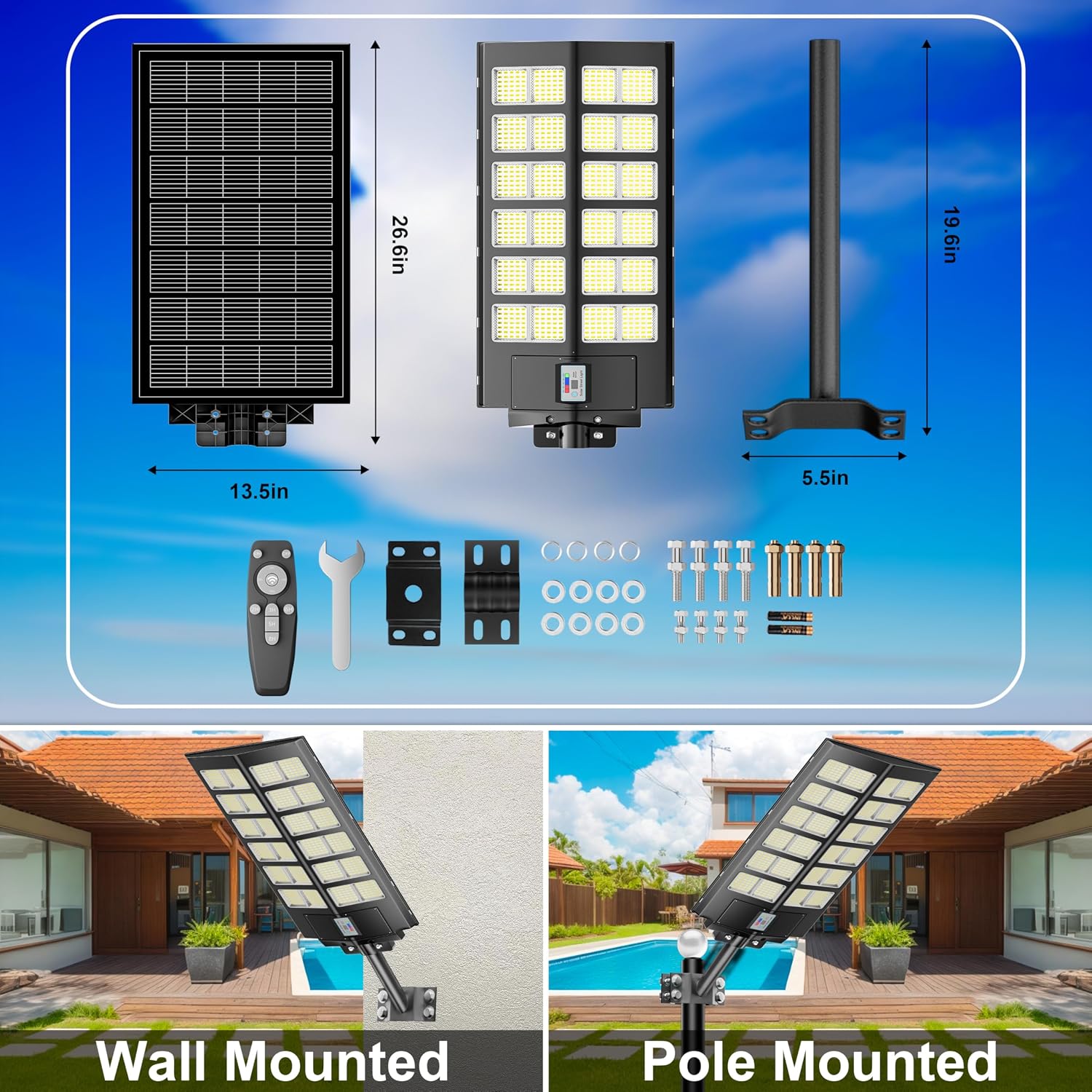 loyoele 9000W Solar Street Lights Outdoor 120000LM, Commercial Parking Lot Light 7000K, Solar Flood Outdoor Lights IP67 Waterproof with Motion Sensor for Road, Garden