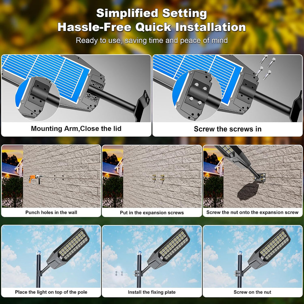 Solar Street Light 7000K 800000LM Auto On/Off Dusk to Dawn IP67 Waterproof Motion Sensor for Security & Outdoor Lighting (9000W-2Pack)