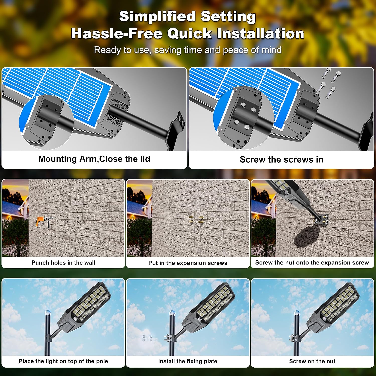 Solar Street Light 7000K 800000LM Auto On/Off Dusk to Dawn IP67 Waterproof Motion Sensor for Security & Outdoor Lighting (9000W-2Pack)