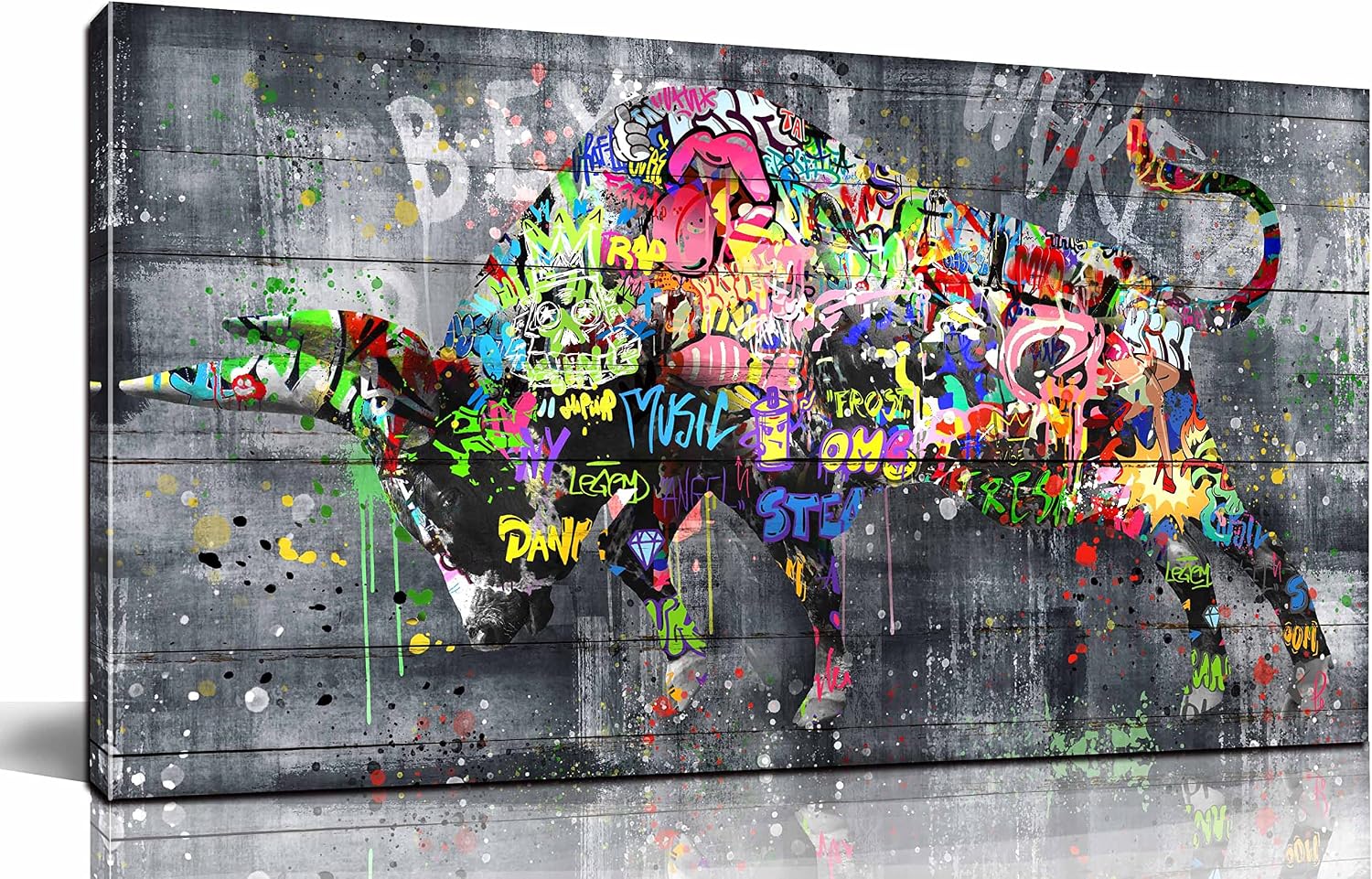 SIXTTART Highland Cow Wall-Art For Living Room Large Size - Banksy Canvas Wall Art For Bedroom - Graffiti Farmhouse Wall Decor Ready To Hang Size 59' x 29'