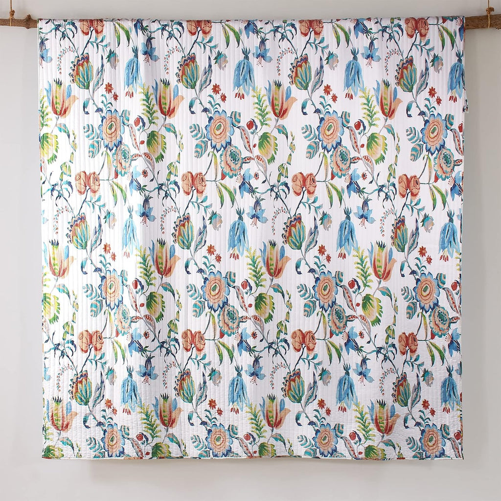 Levtex Home - Eleni Quilt Set - King Quilt and Two King Shams - Floral - Blue, Navy, Coral, Green, White - Quilt (106x92in.) and Shams (20x36in.) - Reversible - Cotton