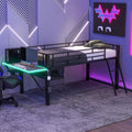 GOWE Gaming mid loft Bed with Desk, LED, Twin, Black