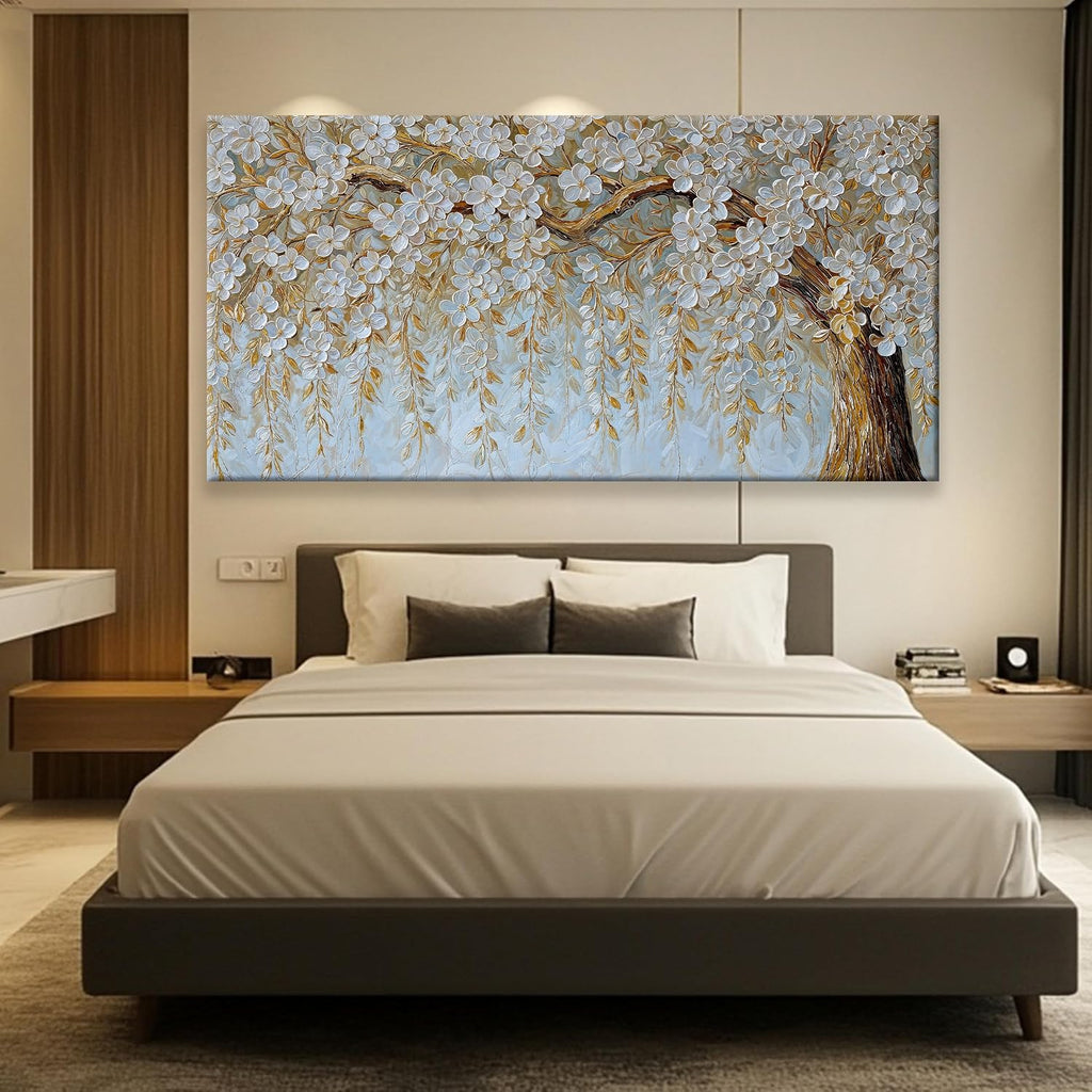 Suconvng Large Wall Art For Living Room Prints Home Wall Decor Modern Canvas Art Wall Decor 35 X 70 Inches Elegant Flower White Wall Art Picture For Bedroom Office Artwork