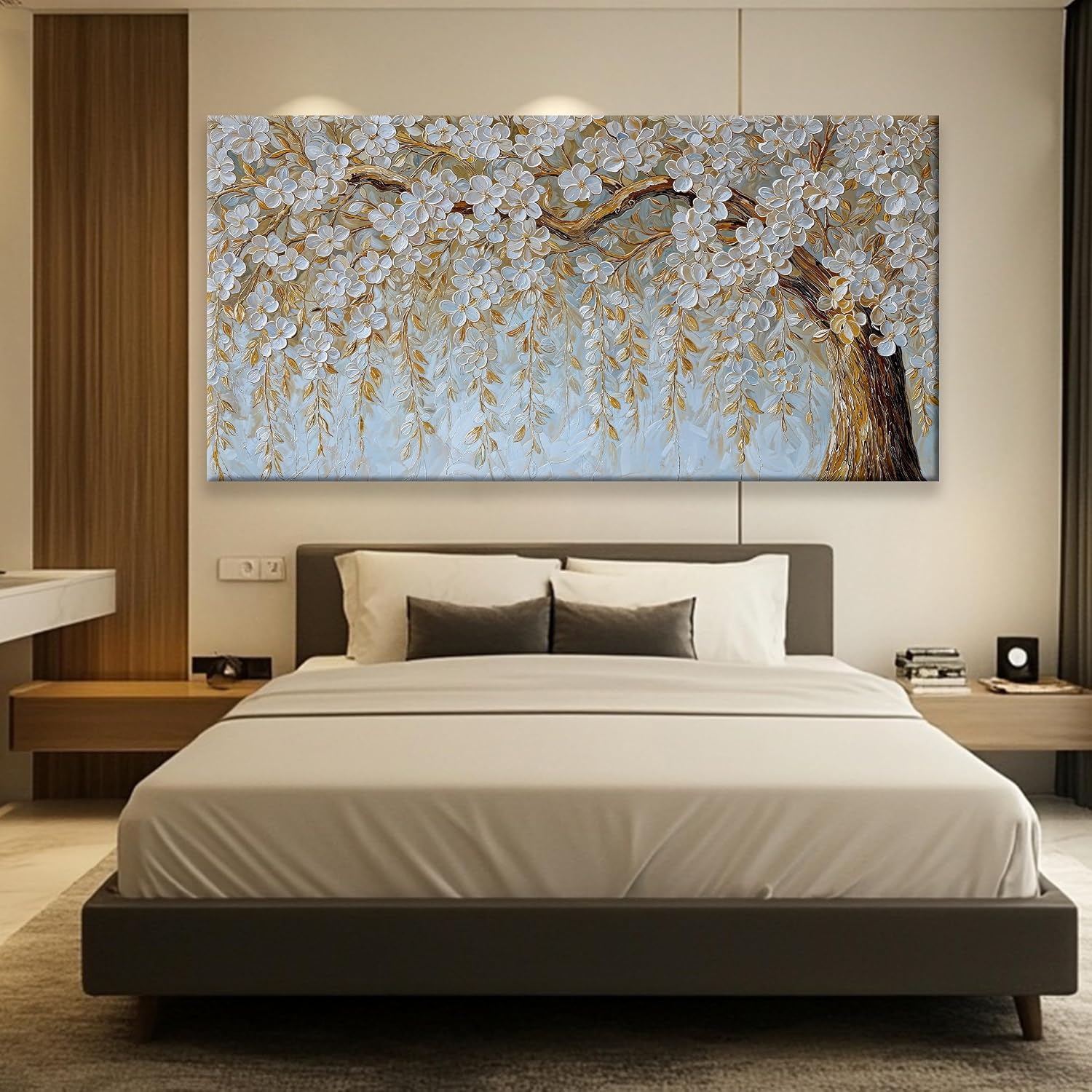 Suconvng Large Wall Art For Living Room Prints Home Wall Decor Modern Canvas Art Wall Decor 35 X 70 Inches Elegant Flower White Wall Art Picture For Bedroom Office Artwork