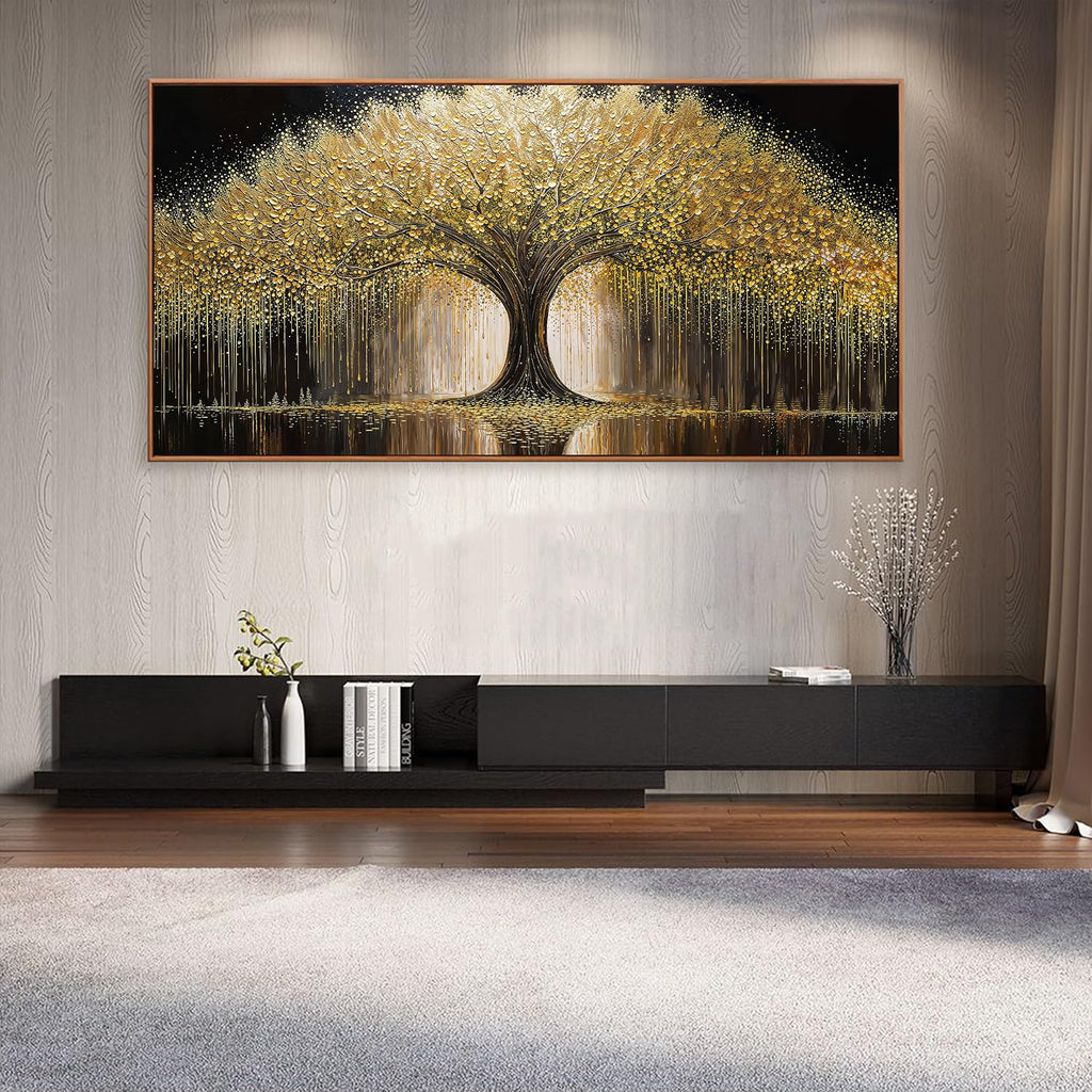 Framed Large Golden Tree Of Life Wall Art Decor Modern Room Wall Decor Ready To Hang Large Framed Wall Art For Living Room Kitchen Office Bedroom Canvas Prints Decor 29.5x58 Inch
