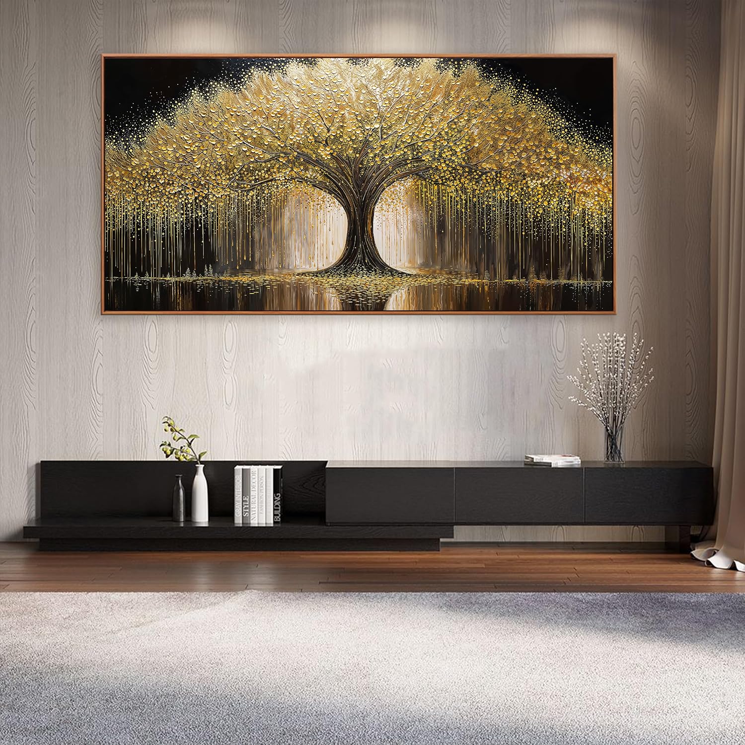 Framed Large Golden Tree Of Life Wall Art Decor Modern Room Wall Decor Ready To Hang Large Framed Wall Art For Living Room Kitchen Office Bedroom Canvas Prints Decor 29.5x58 Inch