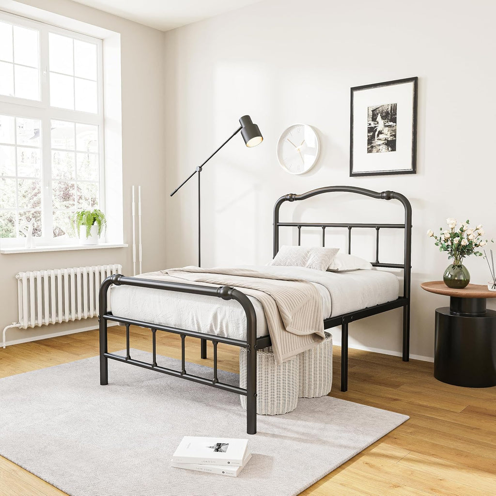 14 Inch Metal Bed Frame, with Headboard and Footboard, No Box Spring Needed, Black (Twin XL)
