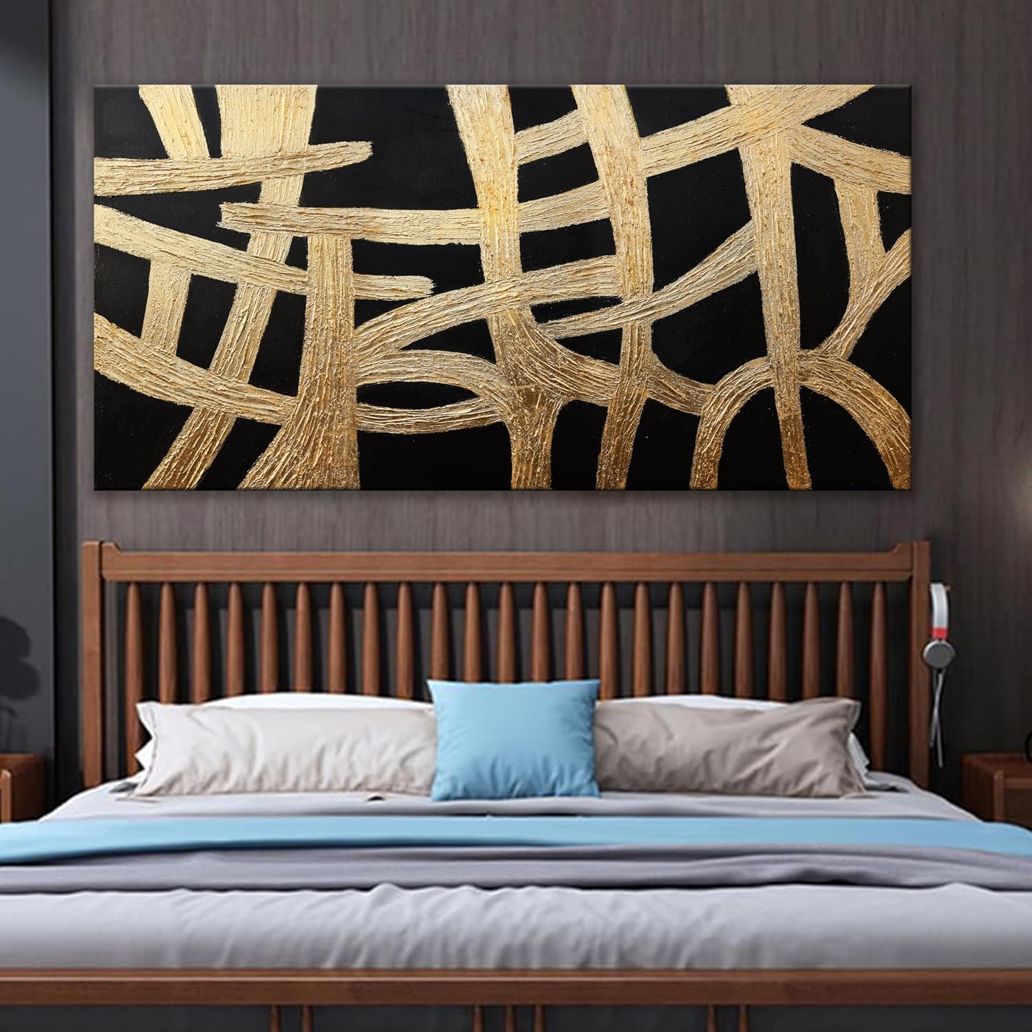 Abstract Wall Art Paintings Wall Decor Large Canvas Wall Art Decor Black And Gold Lines Texture Wall Art Decor Artwork Modern Minimalist Wall Art For Living Room Bedroom Office Wall Decor 29'X58'