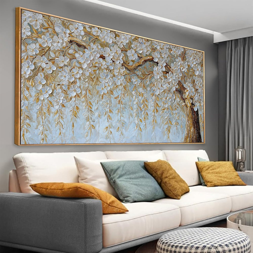Large Wall Art For Living Room Prints Home Decor Modern Canvas Art Wall Decor 29 X 58 Inches Elegant Flower White Wall Art Picture For Bedroom Office Artwork With Framed