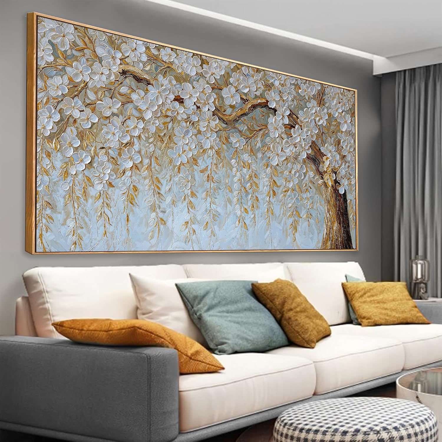 Large Wall Art For Living Room Prints Home Decor Modern Canvas Art Wall Decor 29 X 58 Inches Elegant Flower White Wall Art Picture For Bedroom Office Artwork With Framed