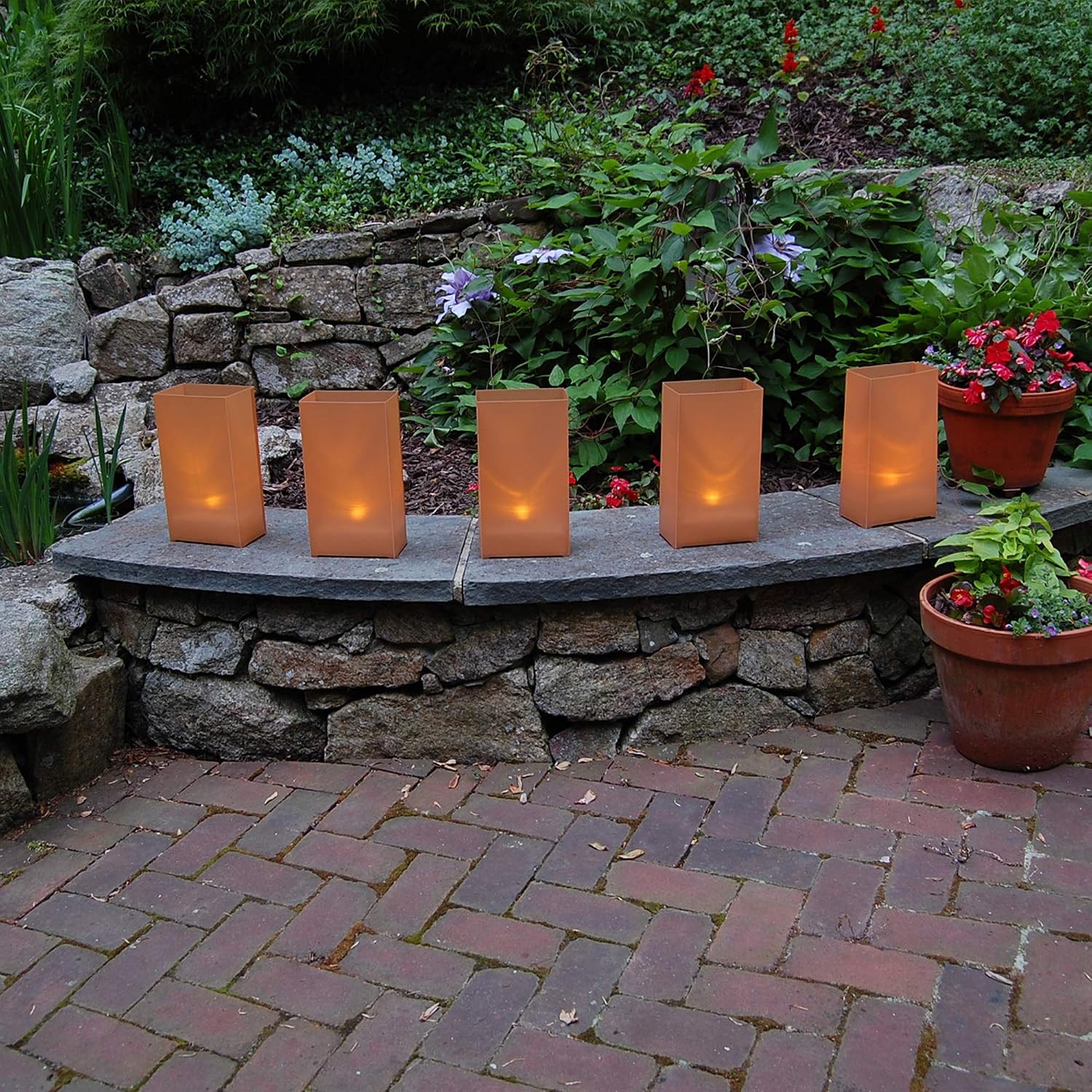 LumaBase Plastic Luminaria Lanterns, Tan - Set of 100