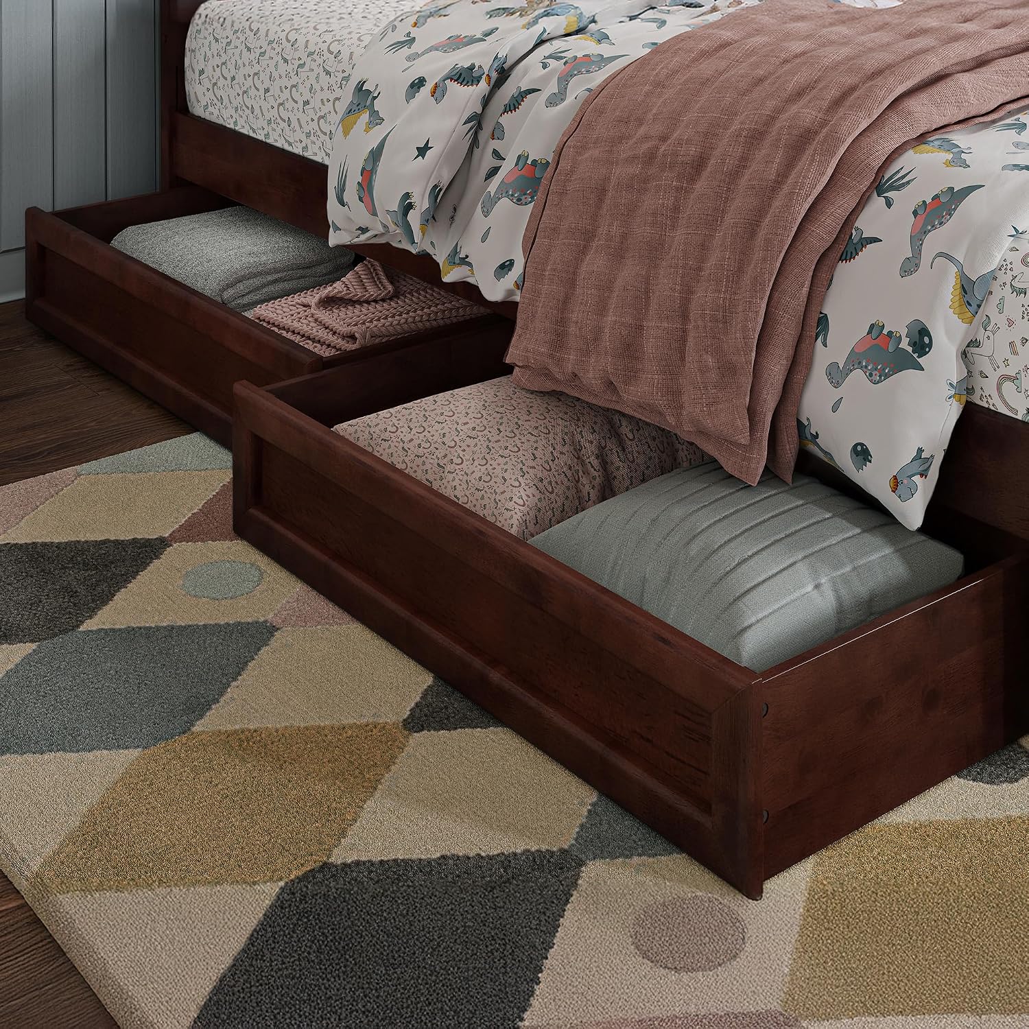AFI, Mid-Century Modern Under Bed Storage Drawers, Twin/Full, Walnut