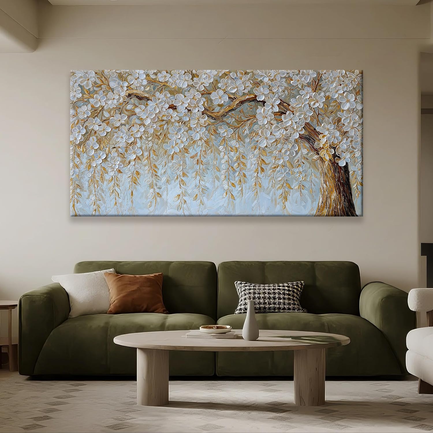 Suconvng Large Wall Art For Living Room Prints Home Wall Decor Modern Canvas Art Wall Decor 35 X 70 Inches Elegant Flower White Wall Art Picture For Bedroom Office Artwork