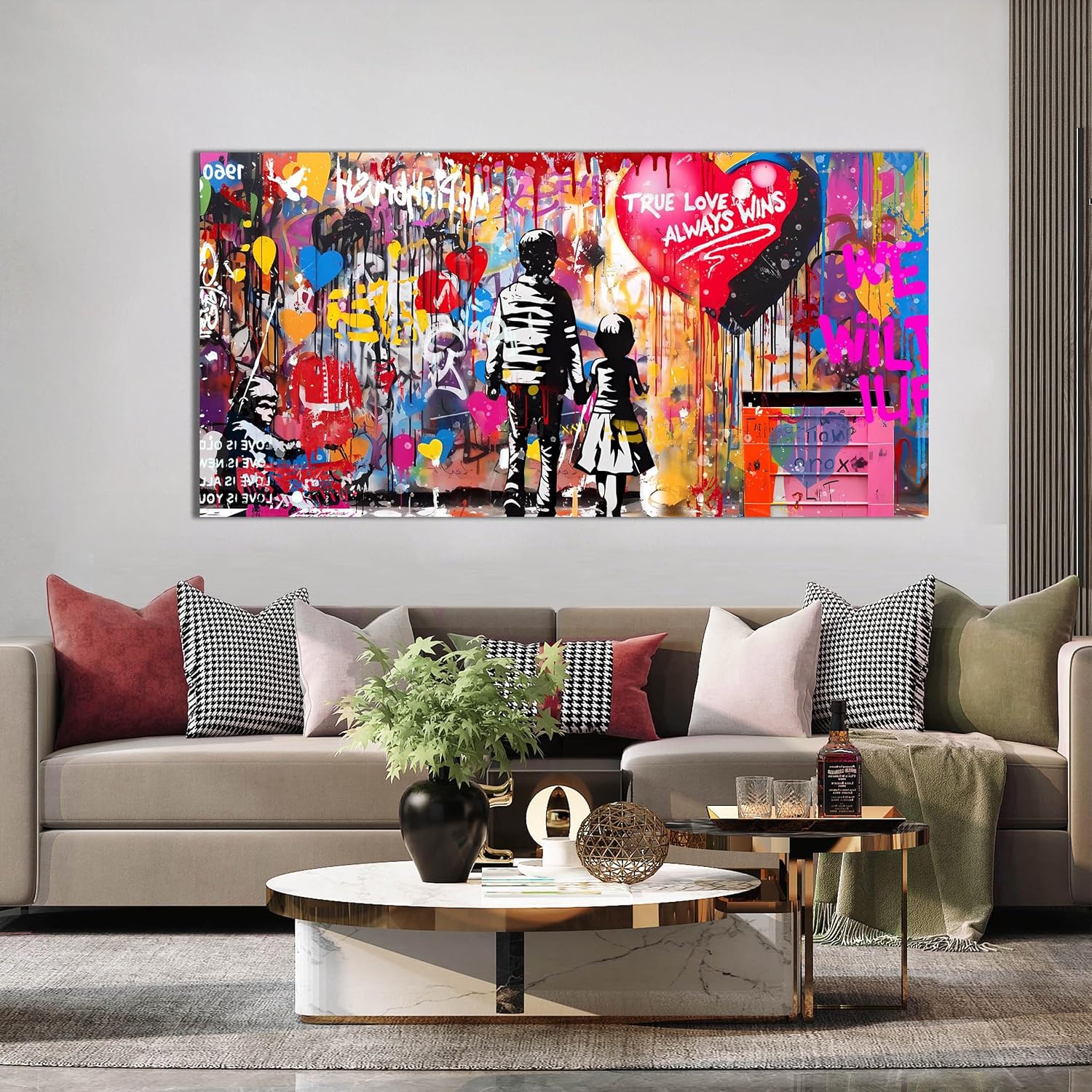 Graffiti Canvas Wall Art For Living Room Large Colorful Wall Art For Office Banksy Wall Decor Teen Bedroom Size 29 x 58 Inch
