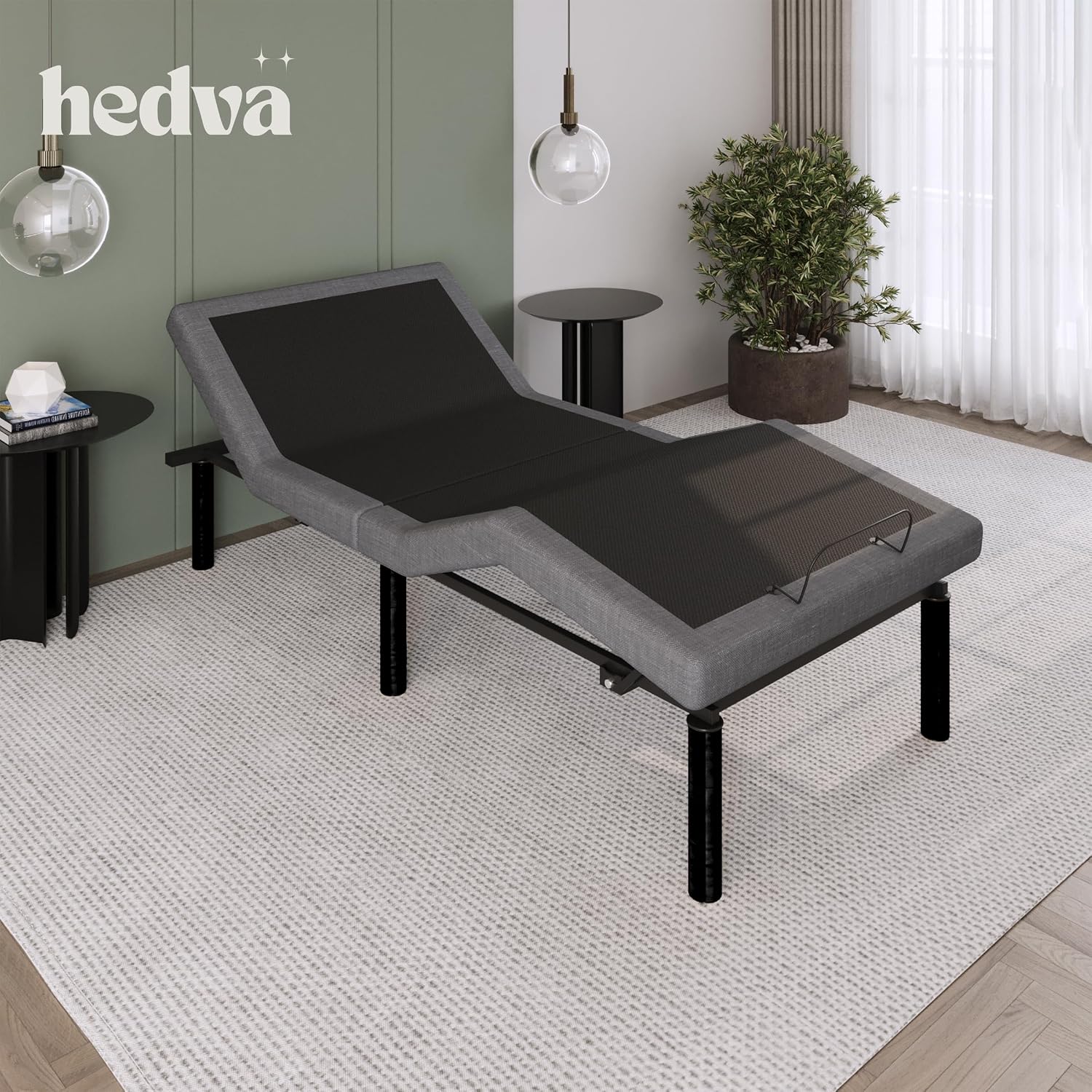 Hedva Adjustable Bed Frame with Massage Motors, 4 USB Ports, LED Light, 5-Minute Assembly, Multiple Preset Positions for Ultimate Comfort, Wireless Remote Control Adjustable Bed (Black, Twin XL)