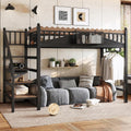 JIVOIT Twin XL Size Metal Loft Bed Frame, Space-Saving Loft Bed with Storage Stairs, Storage Shelves and Bookshelf, Strong Support Slats, Perfect for Bedroom, Guest, Dorms