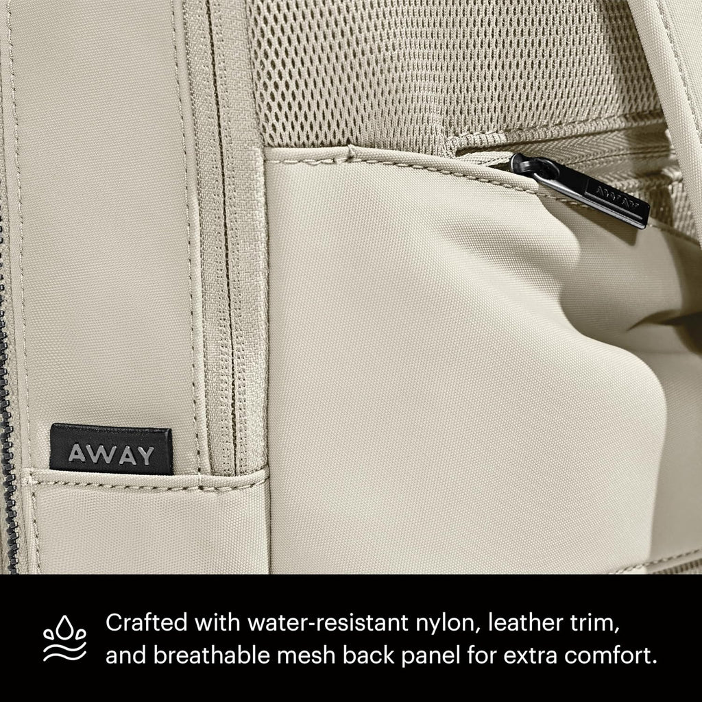 Away The Everywhere Zip Backpack - Personal Item Airline Approved Backpack with 16' Padded Laptop Sleeve, Water Bottle Pocket, Interior and Exterior Pockets - Fits Up to 16-Inch Laptops - Salt White