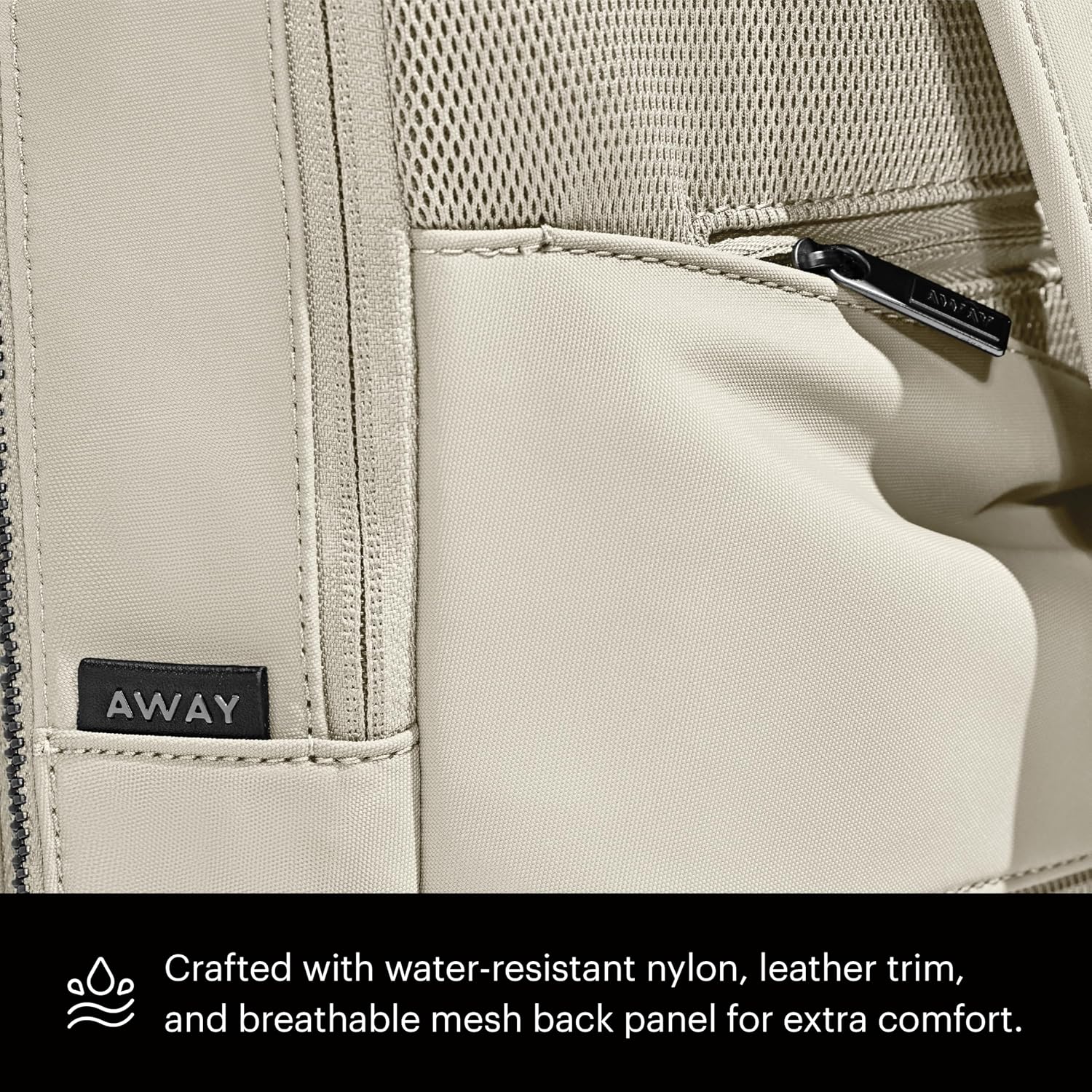 Away The Everywhere Zip Backpack - Personal Item Airline Approved Backpack with 16' Padded Laptop Sleeve, Water Bottle Pocket, Interior and Exterior Pockets - Fits Up to 16-Inch Laptops - Salt White