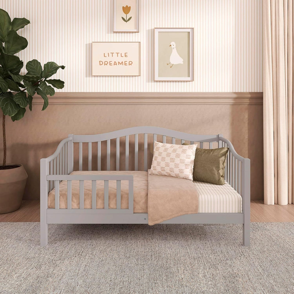 Dream On Me Austin Toddler Day Bed with Rails in Pebble Grey, Low to Floor Toddler Day Bed, Greenguard Gold & Baby Safety Alliance Certified, Non-Toxic Finishes, Side Safety Guard Rail