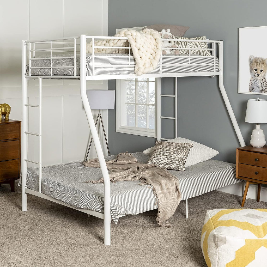 Walker Edison Dunning Urban Industrial Twin Over Double Metal Bunk Bed, Twin Over Double, White