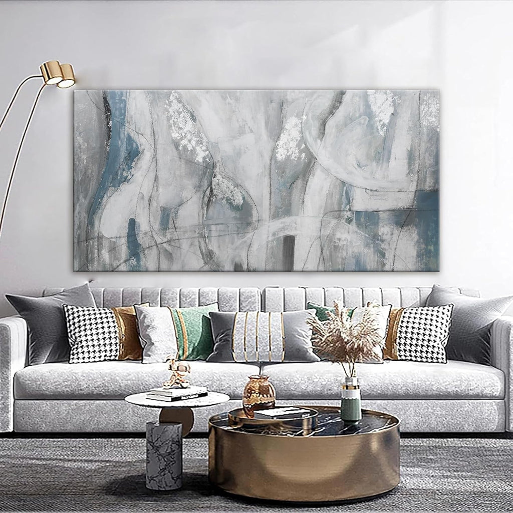 YISXINOAG Large Abstract Wall Art For Living Room Hanging Grunge Room Home Wall Decor Blue Canvas Art Wall Decor Painting White Wall Art Picture For Bedroom Home Office Decoration 29' X 58'