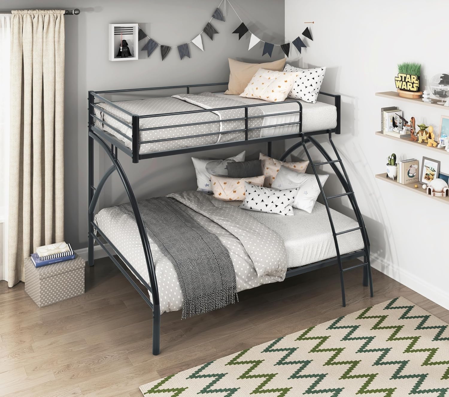GOWE Black Metal Frame Twin/Full Bunk Bed, Youth Bed, Youth Bedroom Furniture, Easy Assembly