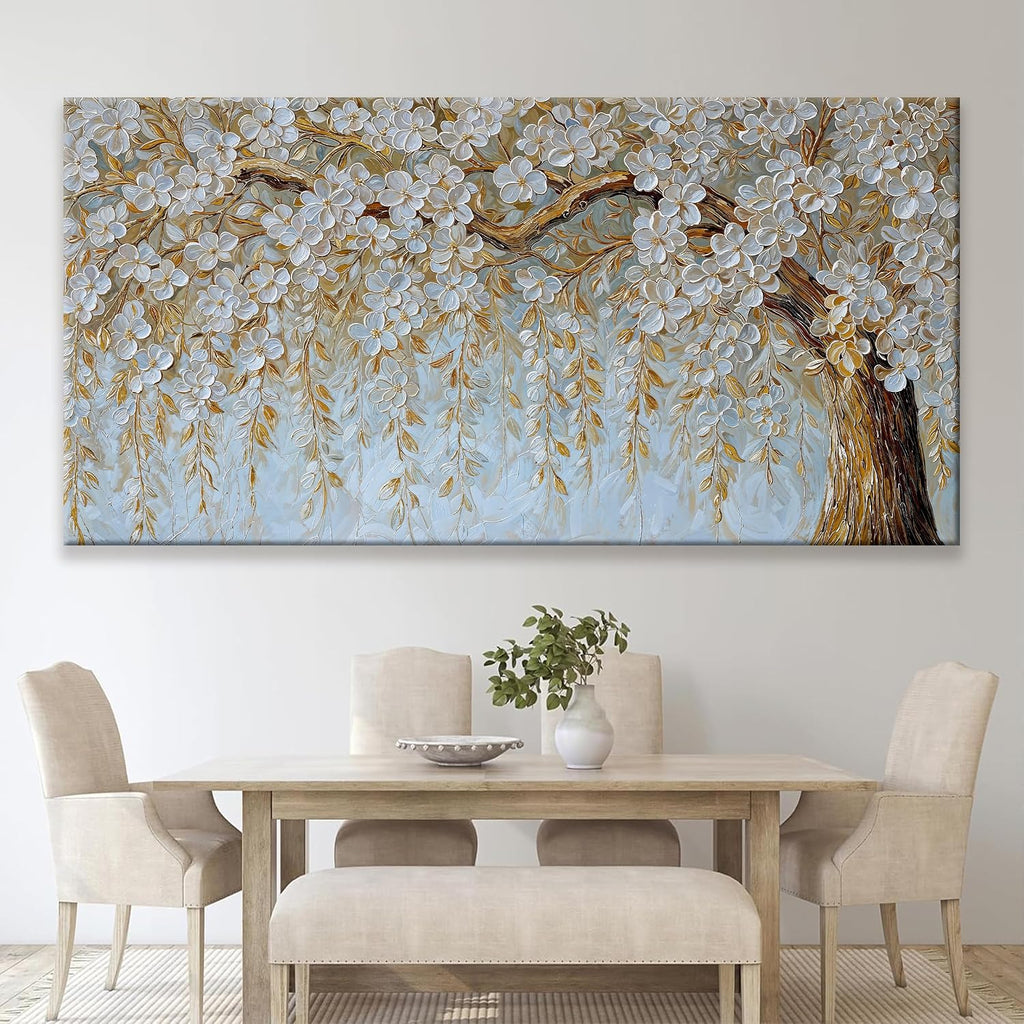 Suconvng Large Wall Art For Living Room Prints Home Wall Decor Modern Canvas Art Wall Decor 39 X 78 Inches Elegant Flower White Wall Art Picture For Bedroom Office Artwork