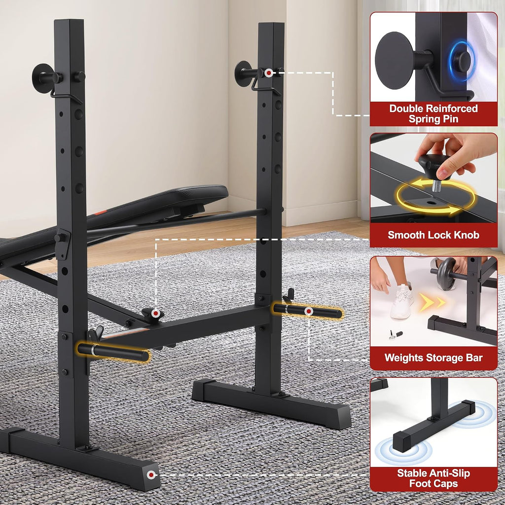 OPPSDECOR Multi-Function Weight Bench Set with Squat Rack Leg Extension & Leg Curl Adjustable Workout Bench for Full Body Fitness Foldable Flat/Incline/Decline Upgrade Bench Press for Home Gym
