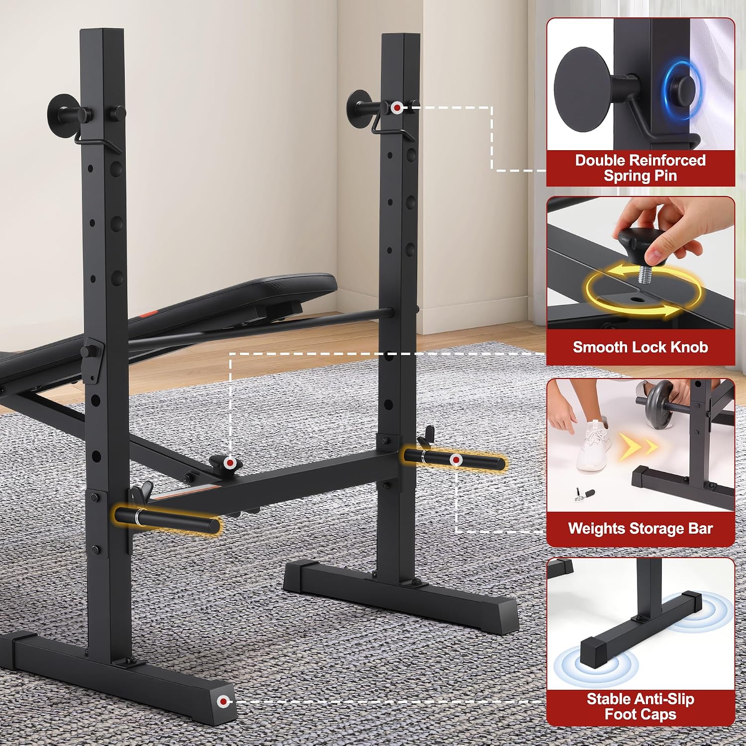 OPPSDECOR Multi-Function Weight Bench Set with Squat Rack Leg Extension & Leg Curl Adjustable Workout Bench for Full Body Fitness Foldable Flat/Incline/Decline Upgrade Bench Press for Home Gym