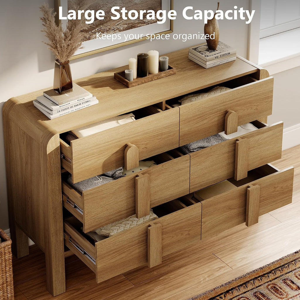 WAMPAT 3 Piece Bedroom Dresser Set, 110.2' Wide 12 Drawers Wood Dresser, Mid-Century Modern Storage Chest with Curved Handles for Bedroom, Living Room (Light Walnut)