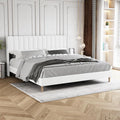 King Size Bed Frame with Headboard, Modern Upholstered Linen Platform Bed, Heavy Duty Wooden Slats Support, No Box Spring Needed, Noise-Free & Easy Assembly, White