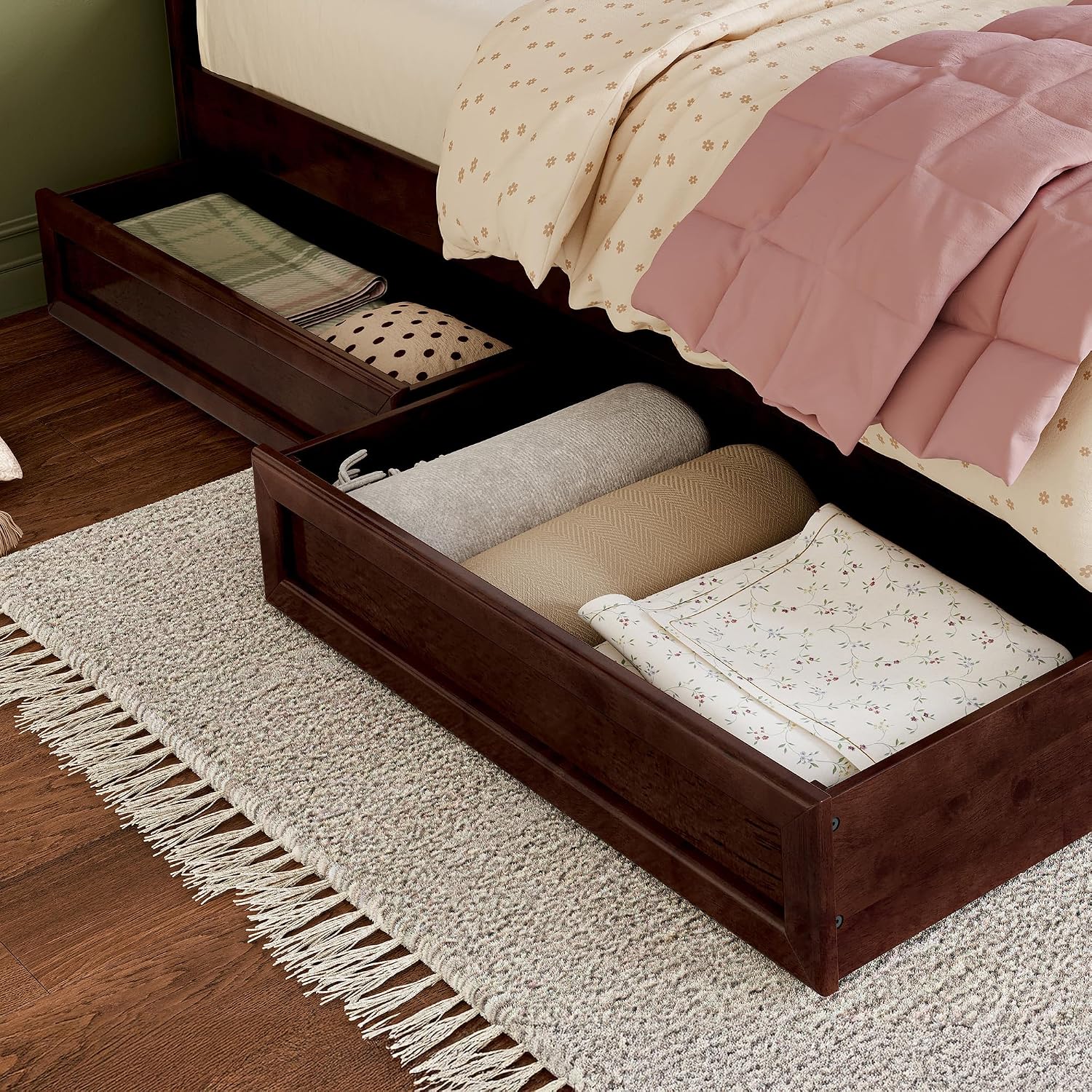 AFI, Mid-Century Modern Under Bed Storage Drawers, Twin/Full, Walnut