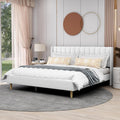 AGARTT Upholstered Platform Bed Frame King Size with Headboard and Footboard/Wooden Slats Support/No Box Spring Needed/Easy Assembly,White Linen