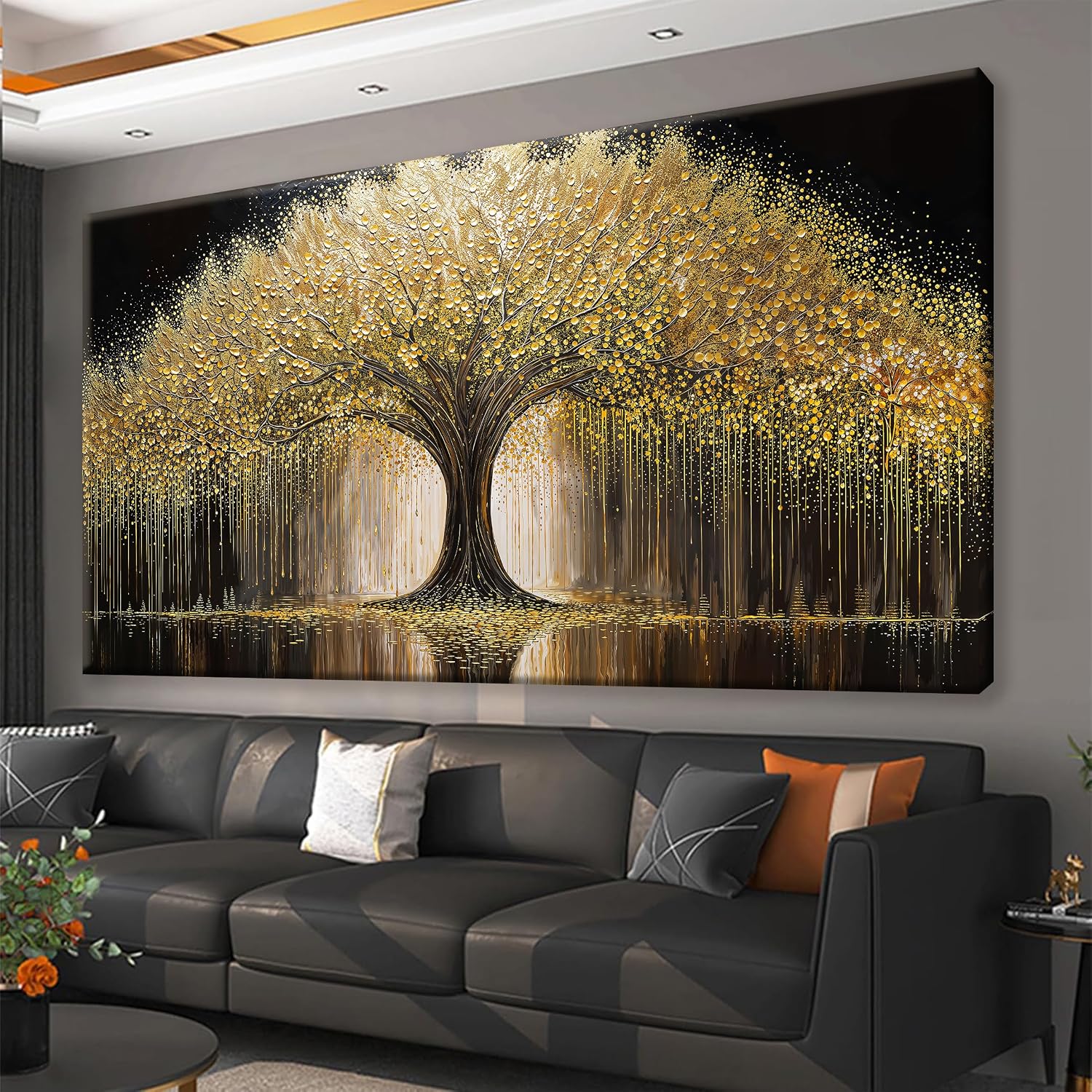 Gold Tree Of Life Wall Art Large Wall Art Prints Canvas Art Wall Decor Painting Prints Large Gold Tree Abstract Picture For Living Room Bedroom Home Office Artwork 39x78 Inch