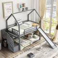 Wood House Bunk Bed for Kids Toddlers, Twin Over Twin Bunk Bed with Convertible Slide, Storage Staircase Can be Placed Left or Right, No Spring Box Required (Gray+House03)